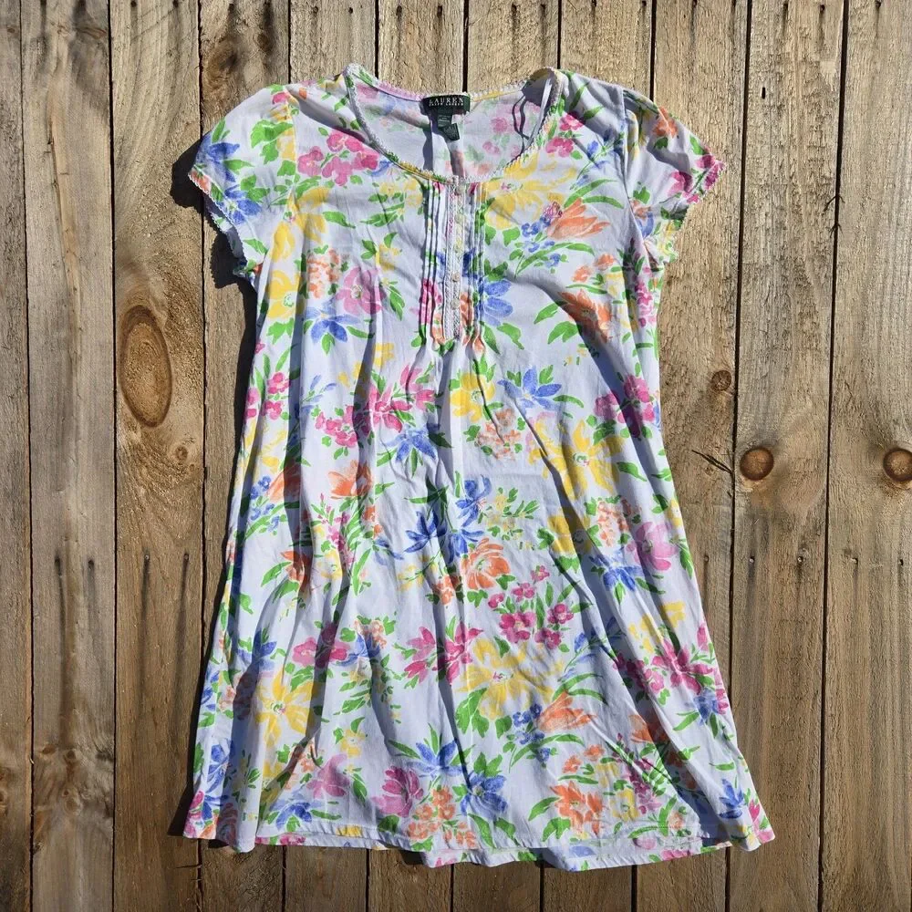 LOT of 2 Lauren Ralph Lauren Womens Nightgown Sleep Shirt Floral Large Cotton - Picture 3 of 14